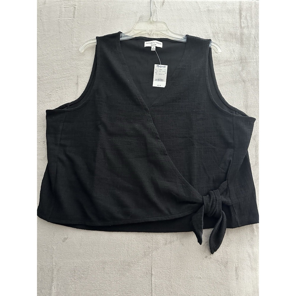 Madewell Texture & Thread 2X Black Wrap Tie Tank Top Plus Size NWT